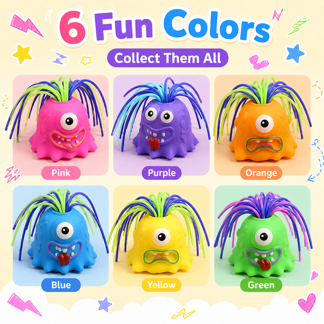 Interactive Monster Squishy Soft Plastic Squeeze Fidget Toy with Squeaky Sound 14 Years & up