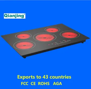 qianjing 5 Burner Large Electric Radiant Glass Ceramic Cooktop Black 220V Built In Ceramic Hob Ceramic Cooktop For Quartz Ston