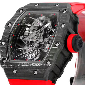Montre mécanique tourbillon haut de gamme avec bracelet en caoutchouc rouge, idéale pour les soirées formelles, le quotidien, les voyages, élégante montre-bracelet haut de gamme pour homme - Product Image 2