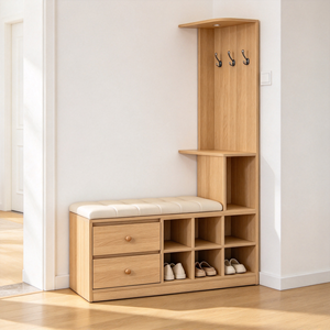Mueble Zapatero Moderno de Madera con Banco, Cajones y Ganchos, Organizador para Recibidor, Dormitorio o Pasillo - Product Image 3