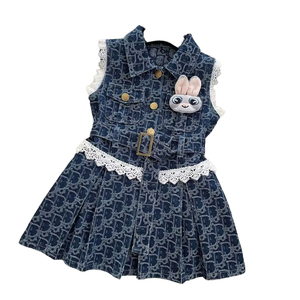 Nuovo Stile Estivo 2025 per Ragazze - Vestito in Denim per Bambine con Bordo in Pizzo, Abito Estivo per Bambine - Product Image 1