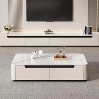 Ensemble table basse et meuble TV style crème moderne avec plateau en pierre frittée et tiroirs de rangement pour salon