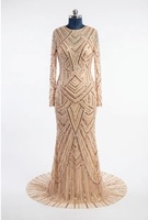 Robe de soirée de qualité supérieure, écologique, perlée à la main, sans manches, col halter, traîne longue, silhouette trompette/sirène pour