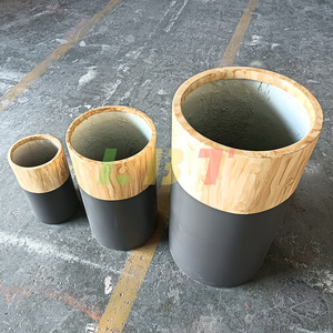 Pots à fleurs d'extérieur Libit, cylindriques, en fibre de verre, jardinières modernes, gris foncé, grain de bois, design personnalisé - Product Image 2