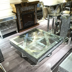 Factory Wholesale Silver Glass Top Crushed Diamond Mirrored Coffee <strong>Table</strong> - Product Image 5