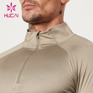 Camiseta Deportiva Personalizada HUCAI, Cuello Alto, Ligera, Ajustada, con Cierre de Cremallera de 1/4, Camiseta de Compresión para Hombre, Manga Larga para Gimnasio - Product Image 6