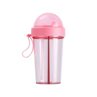Bouteille d'eau en plastique écologique de 420-600 ml avec poignée et paille séparée pour enfants et adultes, idéale pour la gym, le fitness et les sports.