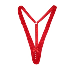 Men's Christmas <b>Red</b> Bodysuit Low-Rise Spandex Nylon With <b>Bow</b> Decoration Sexy Underwear - Product Image 2