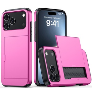 Accessoire de téléphone 2 porte-cartes de crédit Téléphones portables <span class=keywords><strong>Pochette</strong></span> portefeuille Couverture arrière TPU PC Armor Cases pour iPhone 17 Pro pour femmes - Product Image 3