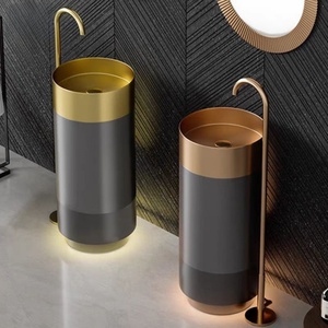 Évier de lavabo à colonne monté au sol en acier inoxydable SUS304 de haute qualité avec égouttoir pop-up pour salles de bain d'appartement, bar, hôtel - Product Image 2