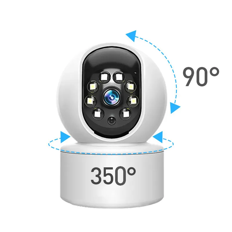 Câmera de segurança doméstica com visão noturna colorida Full HD WiFi PTZ para cartão de armazenamento e reprodução em loop para uso no mercado da empresa