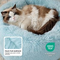 Yintex OEM Lit pour chat apaisant, utilisation en intérieur, petit modèle, forme de donut, lavable, antidérapant, rond, en fausse fourrure moelleuse, bleu aqua, Oeko-tex