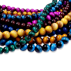 ลูกปัดแก้วคุณภาพสูง ขนาด 8 มม. 10 มม. ลายเลียนแบบสีเหลือง น้ำเงิน เขียว ชมพู ลายตาเสือ สำหรับทำสร้อยข้อมือและเครื่องประดับ ทำเอง - Product Image 6