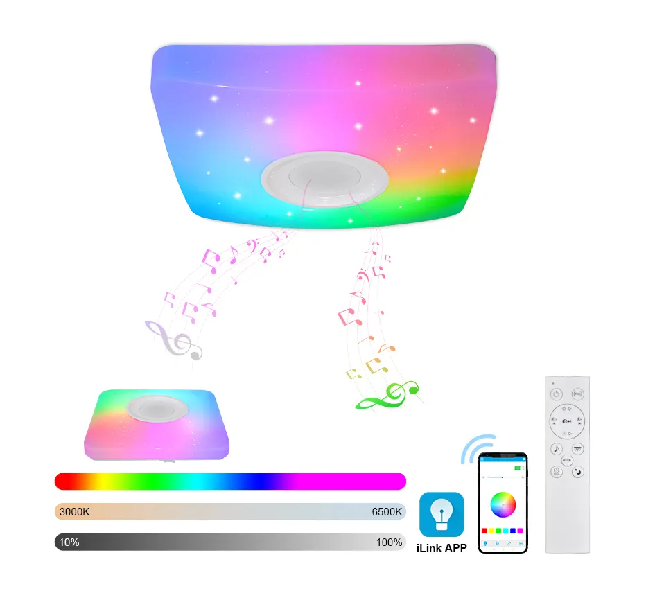 18W 24W Speaker App Remote Control Smart Music Ceiling Light Living Bedroom Party Indoor Star RGB Dimmable LED Ceiling Light