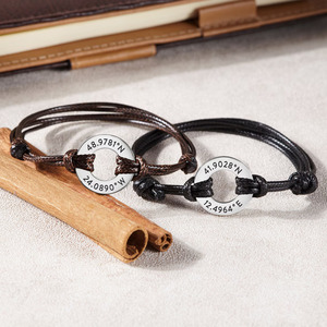 Pièce de monnaie personnalisée avec logo de coordonnées gravé, année de <span class=keywords><strong>naissance</strong></span> réglable, <span class=keywords><strong>bracelet</strong></span> en cuir <span class=keywords><strong>personnalisé</strong></span> pour hommes - Product Image 5