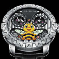 Montre mécanique automatique Lucky Harvey For True Joy Series BEE Creative Animated Figure - Aiguilles lumineuses, acier inoxydable