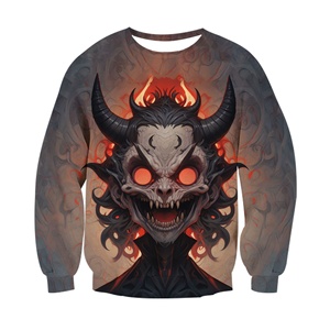 Sudadera de Cuello Alto para Hombre, Diseño Casual y Holgado, Tejido de Punto de Poliéster/Algodón Antibolitas, con Estampado Digital 3D de Demonio Monstruo de Terror de Halloween de Otoño - Product Image 6