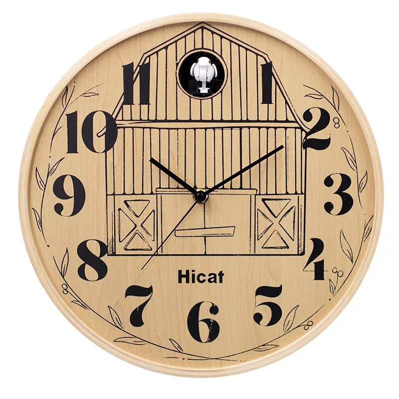 Reloj de pared de madera moderno de cuco Simple de 12 pulgadas y 14 pulgadas con logotipo personalizado para decoración de pared de salón para regalos