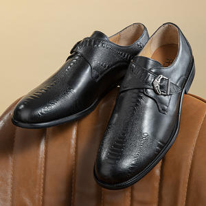 Elegante estilo británico de cuero genuino de los hombres puntiagudos con cordones ligeros antideslizantes Zapatos de vestir de fiesta de boda - Product Image 1