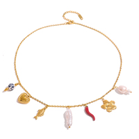VEROCMA Collier en acier inoxydable plaqué or 18 carats Collier tendance coquillage corail poisson perle océan vie Collier personnalisé
