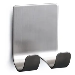 JW336 No Punching Double Hook Adhesive Paste Stainless Steel 304 Adhesive Wall Hooks For Bath