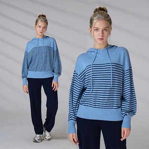 OEM Manufacturer Stripe Long Sleeve Custom Sweater Knitted Merino Wool Cashmere Hoodie Knit Sweater - Product Image 1