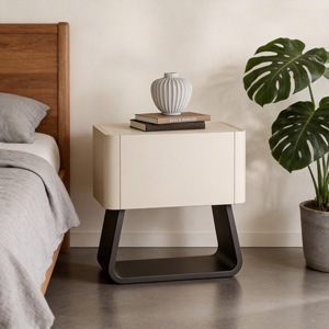 Table de chevet minimaliste en bois massif laqué M835 couleur thé au lait, armoire de rangement multifonctionnelle, meubles de chambre à coucher - Product Image 1
