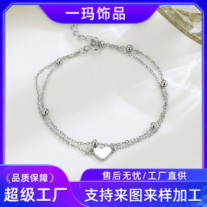 Heart Shape Stainless Steel <b>Anklet</b> Double Layer Chain <b>Beaded</b> Women's Jewelry Gift Yiwu Origin YM 0514 - Product Image 5