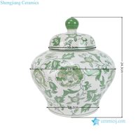 RXEM-WW23180  Jarre générale en porcelaine verte avec motif de fleurs et de feuilles, jarre décorative en céramique antique chinoise