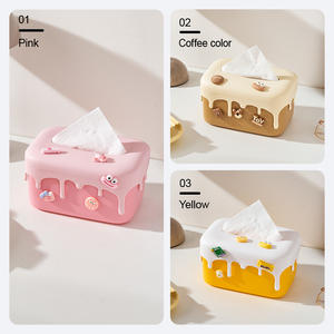 Uforu BoItes a Mouchoirs Table carrée de dessin animé unique Face faciale Boîte à mouchoirs en plastique Design Spring Fun Porte-serviettes - Product Image 3