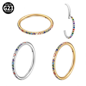 Aro de Titanio G23 para Perforación Corporal con Incrustaciones de Circonitas Cúbicas de Colores, Anillo de Nariz Segmentado de Titanio con Bisagra para Mujer - Product Image 1