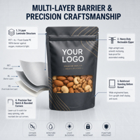Sachet Doypack PE imprimé personnalisé avec bords dentelés 20oz, refermable à fermeture éclair, qualité alimentaire, pour fruits surgelés, snacks et Sea Crunchies