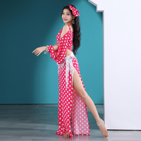 Robe de danse orientale Saidi à pois - Robe fendue à épaules dénudées pour la danse Baladi et orientale, entraînement et performance