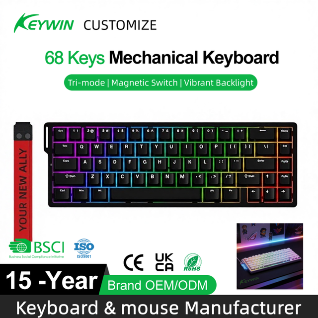 OEM ODM 65% Keywin RGB Mechanical Tri-mode Mechanical Gaming Keyboard 68 Keys RGB Wireless Magnetic Mechanical Gaming Keyboard