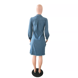 Vestido vaquero asimétrico de manga larga para mujer, moda de otoño <span class=keywords><strong>2022</strong></span>, informal, irregular, talla grande - Product Image 4