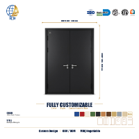 Porte double battante en acier ignifugé pour couloir de salle de bal d'hôtel, noire, avec revêtement en poudre, robuste, pour écoles et hôpitaux