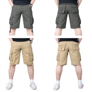 Shorts cargo pour homme, couleur unie, taille mi-haute, avec poches, style décontracté, cordon de serrage, style bermuda, tissu en toile respirant - Product Image 5