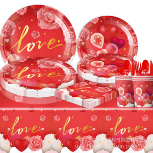 Valentine's Day Party Supplies Tableware Set 60-80 Pcs <b>Red</b> Heart Design For Valentine's Day Decorations - Product Image 2