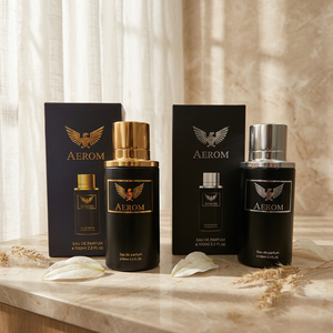 Aerom Eau de Parfum 100ml, collection de parfums de luxe avec des designs de flacons or et argent, parfum élégant pour homme - Product Image 1