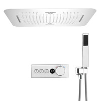 Système de douche de plafond HONGDEC chromé à LED avec haut-parleur Bluetooth, mitigeur et douchette à main pour salle de bain
