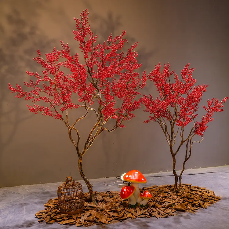 Simulación Red Berry Bunch planta flor gigante artificial árboles frutales rojos decorador de bodas