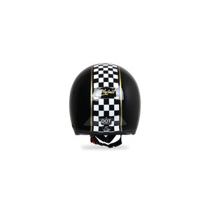 Casque demi-face rétro JP Signature Open Motif SO 02 en noir métallisé élégant, alliant design classique et confort moderne - Product Image 1