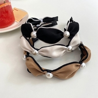 QianJin Accessoires Cheveux Élégants Bandeaux Rétro Femme Cercle de Tête Vintage Simple Noir Blanc Bande de Cheveux Perles Plissées Bandeaux