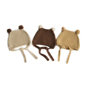 Bonnet personnalisé avec logo, côtelé, à <span class=keywords><strong>pompon</strong></span>, pour enfants, en acrylique doux, avec fermeture à nouer, confortable, pour l'automne, extérieur, neutre, adorable, usage quotidien - Product Image 4