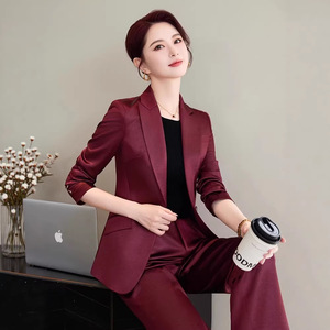 Women's Purple Suit Set Full Sleeve Satin Anti-Wrinkle Office Lady Workwear Commuting to Work - Product Image 3