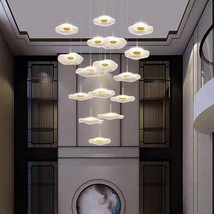 Lámpara colgante de acrílico de hoja de loto nórdica moderna, lámpara LED grande para el hogar, sala de estar, escalera - Product Image 5