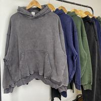 Ensembles de vêtements pour hommes : Sweat à capuche boxy et pantalon de survêtement baggy en molleton délavé personnalisé avec broderie de patchs, style streetwear - Fabricants