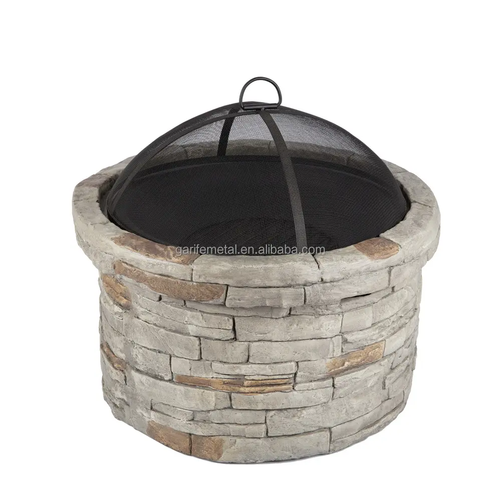 Fogueira de mesa de jardim fogueira de pedra ao ar livre MGO fogueira com tampa de malha e churrasqueira