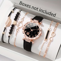 Jam Tangan Wanita Antik Sport Fashion Elegan Persegi 20mm Set Perhiasan Bunga Hitam Kalung Anting Jam Tangan Quartz Wanita