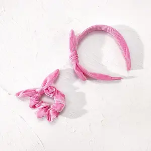 Großhandel Kinder Haarschmuck geknotet Hasen ohr Haarband rosa Mädchen Cord Stirnband